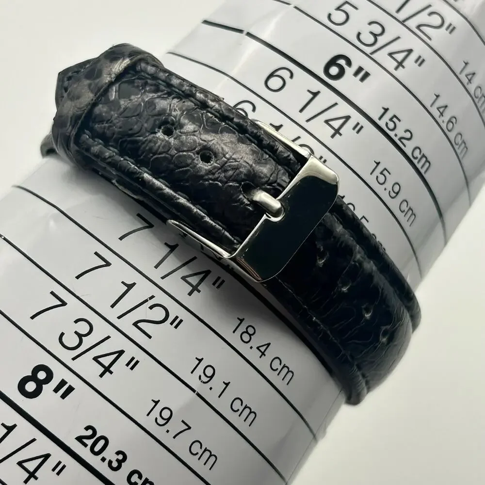 Accutime Multicolor Crystal Dial Quartz Watch Silver Tone  Black Leather Band